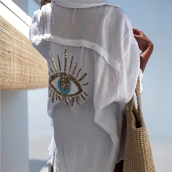 Tops - New White Beachy Boho Cover-Up with Eye